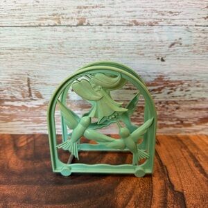 Vintage MCM napkin holder mail holder plastic green hummingbirds